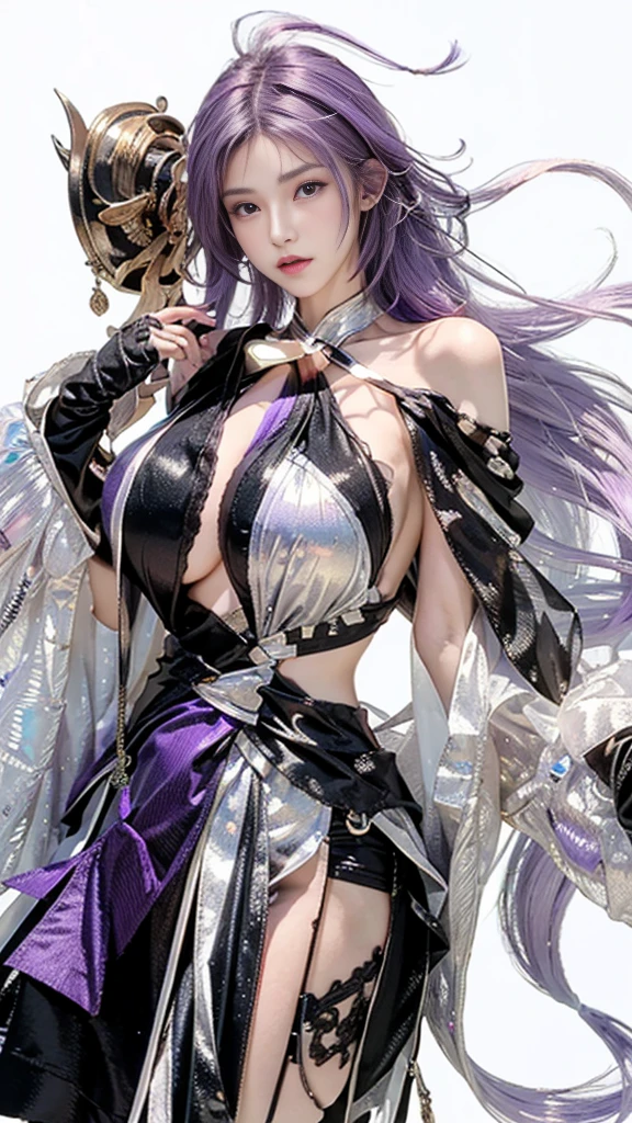 high quality,masterpiece,extremely detailed,high res,4k,ultra high res,detailed shadow,ultra realistic,realistic,dramatic lighting,1girl,solo,detailed face,realistic eyes,realistic skin,pink hair,dynamic pose, dynamic angle, white flowery dress, short hair cut,white background