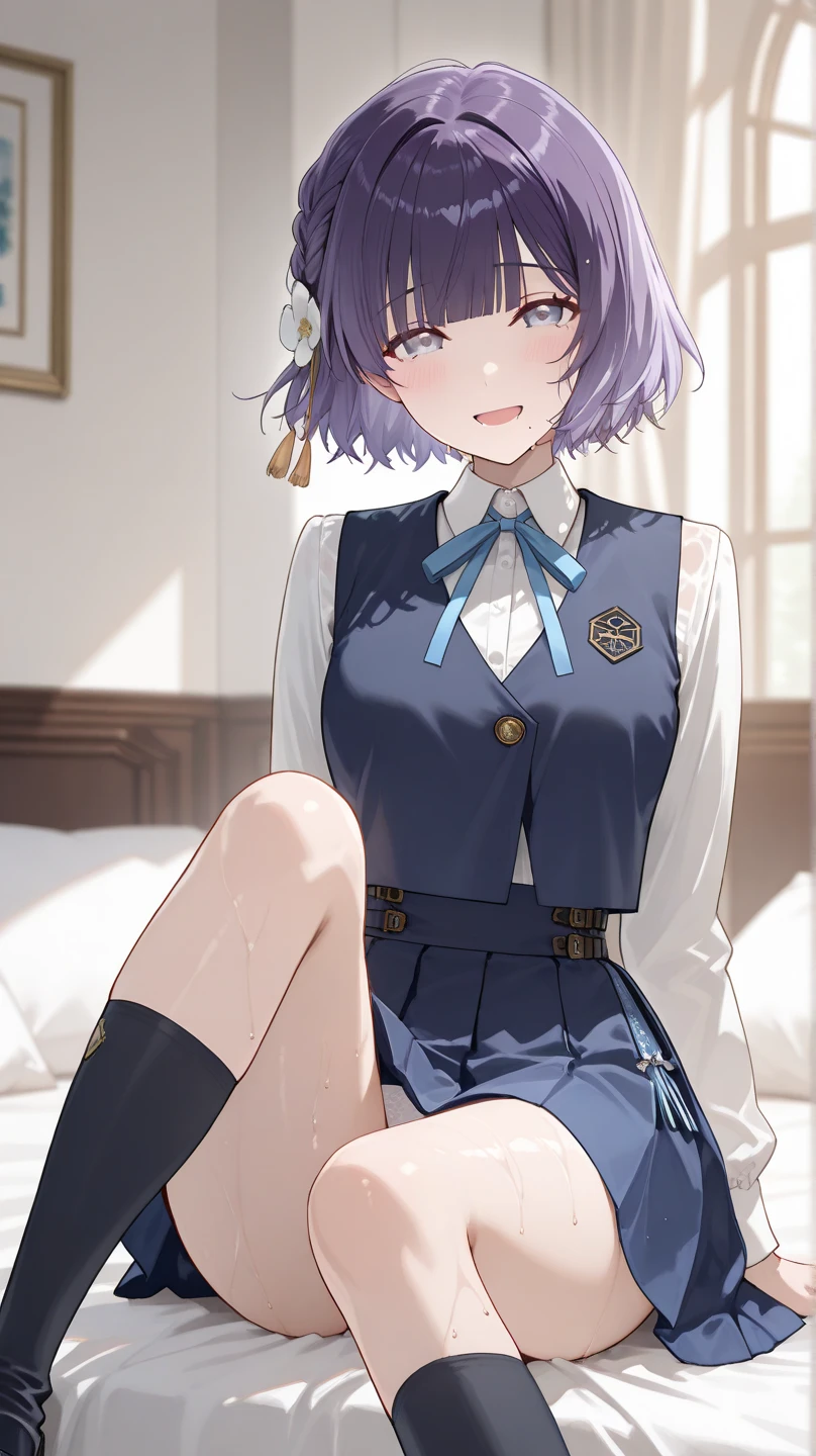 masterpiece, top-quality, 1 girl in、Students of the Magic School、short velvet robe、White Classy Shirt、Plaid pleated skirt、Red ribbons、White High Socks、Leather shoes、Height 120 cm、12year old、Light purple hair、Cute smile、beautiful countenance、beautidful eyes、Slim body、((small tits))、magic circles、full body Esbian、magic school、Fantasia、in isekai、Medieval Europe、FULL BODYSHOT、Dynamic Poses、Dynamic angles、Harry Potter、