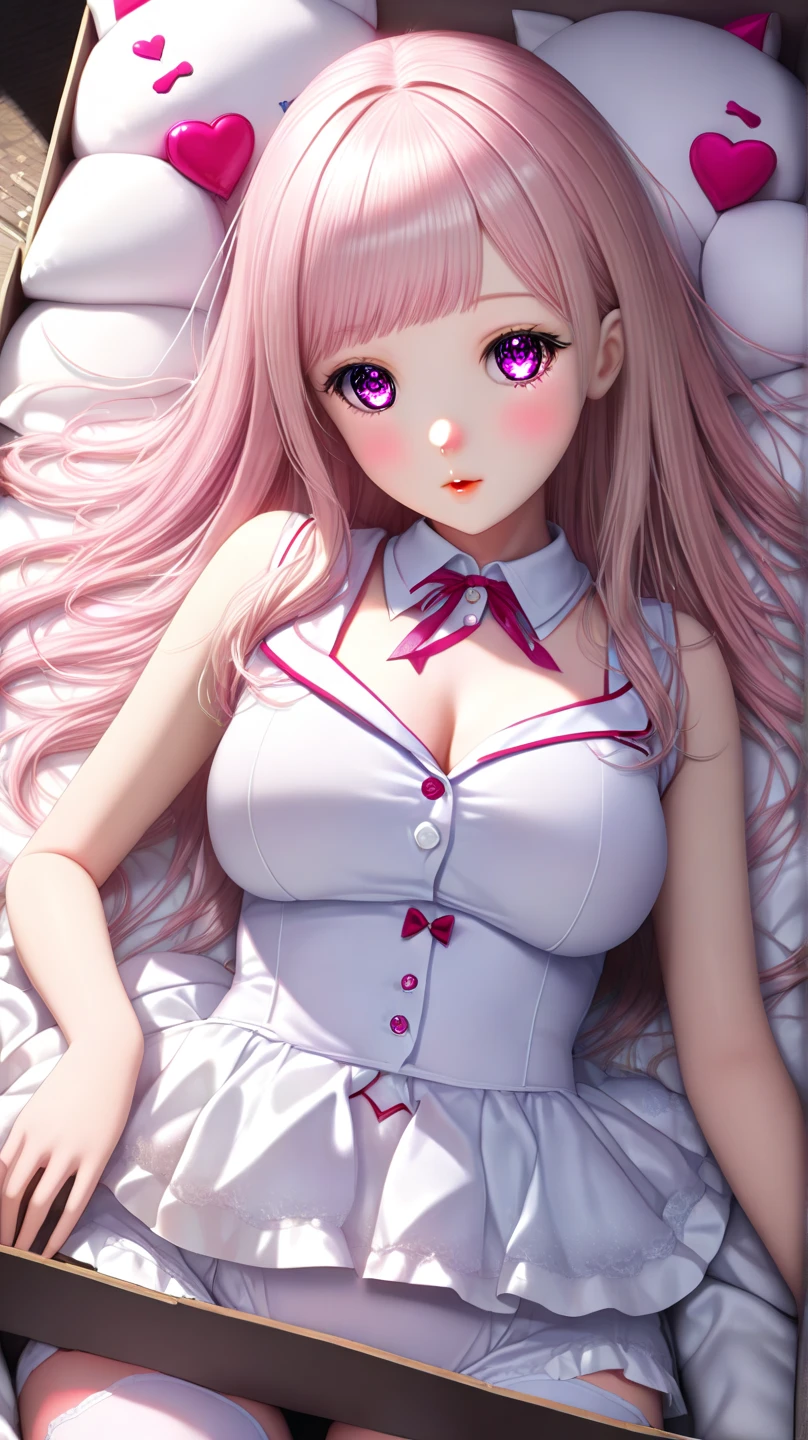 Big Breasts、Lace-up boots、Thin eyebrows、Beautiful eyes、whole body、squat、blush、high resolution、Lying down、Beautiful woman、 high quality ,4K ,Scanline illumination, Volumetric Light、8K Ultra HD, Soft lighting, high quality, Film Gray、Spread your legs、Pink Hair、long hair、Bunny girl、Knee-high stockings、bed、Lie down