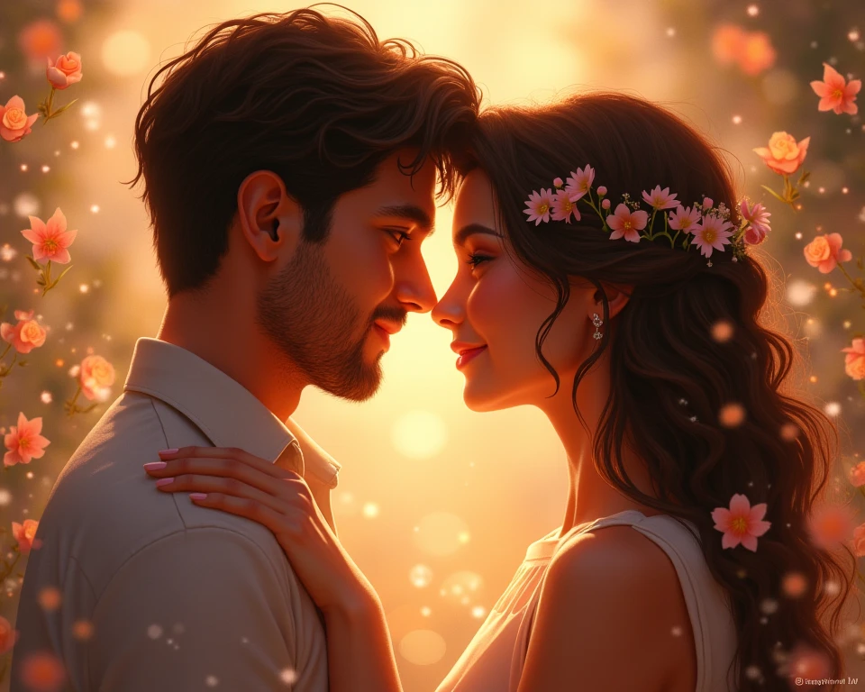 creat a  image of a man and women fell in love with each other