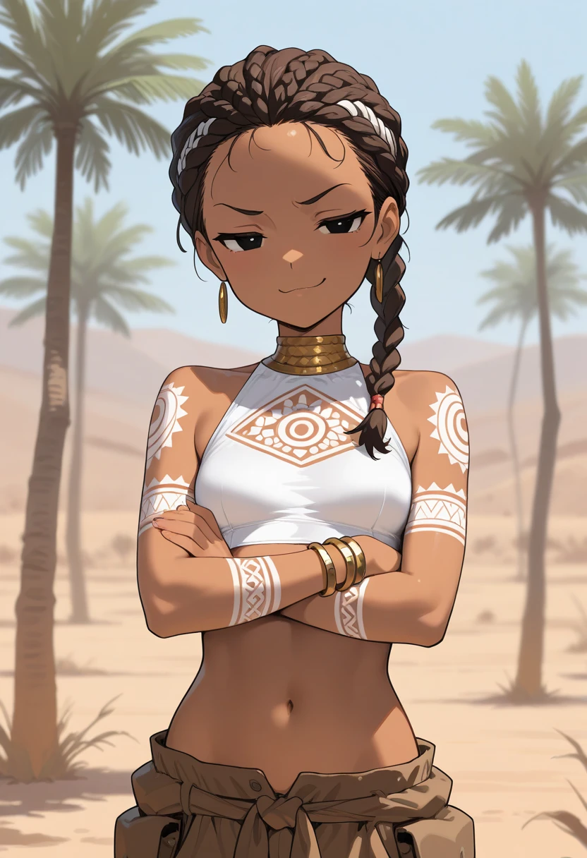 ((Highest quality)), ((masterpiece)), (detailed), （Perfect Face）、The woman is Yuuki Asuna, a black woman with pitch black skin and naturally curly, curly, light brown hair that is very short and finely braided into dreadlocks that are swept back in a tribal hairstyle with little hair volume. She is an African black woman with tribal makeup, black nipples with nipple piercings, tattoos all over her body, and a beautifully colored tribal outfit that does not cover her breasts.、The woman was a complete African native nude tribeswoman, and had become a nude tribeswoman in both body and mind.、The woman is a native African woman and a member of the tribe&#39;s nude tribe, living happily with her friends.、The woman is a beautiful native African tribal woman, beautifully adorned with gorgeous jewelry, and is getting married to a strong tribal man.、The woman is smiling sweetly and posing provocatively with her arms behind her head, showing off her beautiful body.