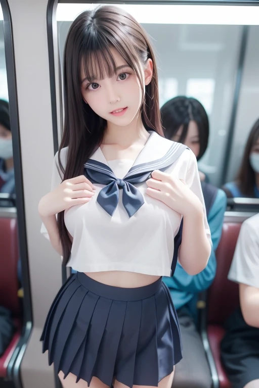 Alafed asian girl in sailor suit sitting on train、Japan girl school uniform in Japan school uniform、Dressed in Japan school uniform、Cute Girl、girl wearing school uniform、Surreal Elementary Schoolg a uniform、Surreal Schoolgirl、seifuku、Young gravure idols、Realistic young gravure idol、white panty