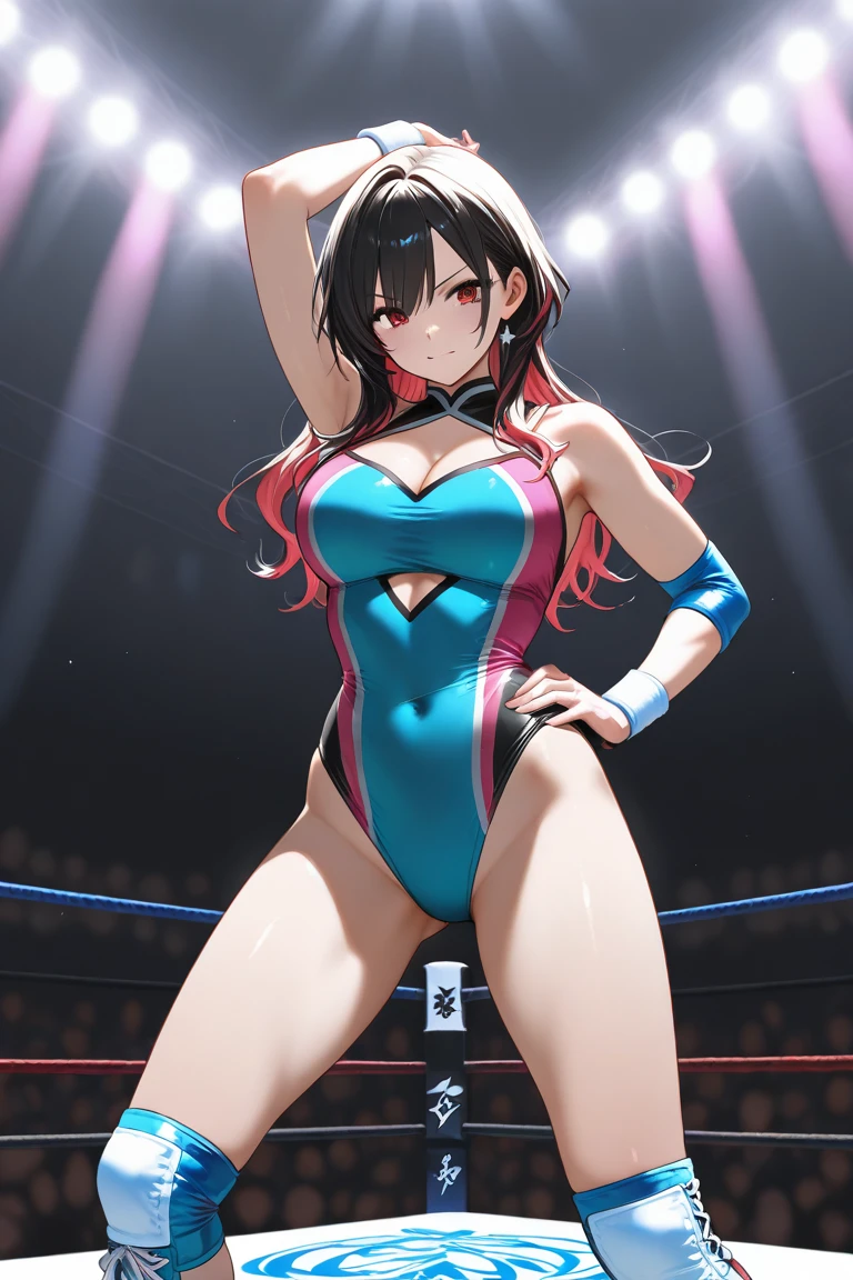 (best quality,4k,highres,masterpiece:1.2),ultra-detailed,(realistic:1.37) A pair of cute, athletic, exotically dressed with bright colors, Japanese women, wrestle each other in a stadium wrestling ring,under the dazzling lights. The women have intricate face paint and wear vibrant costumes that showcase their individuality. They have (long, flowing hair), and their eyes are (expressive and captivating:1.1). The ring is surrounded by cheering spectators who are on the edge of their seats, adding to the atmosphere of excitement. The stadium is filled with top-notch studio lighting that highlights every muscle and movement of the wrestlers. The scene is depicted in a (striking, vibrant:1.1) art style, with intense colors that enhance the energy and fierceness of the wrestling match. The lighting casts dramatic shadows and emphasizes the power and determination of the wrestlers. The women exhibit exceptional strength and agility as they engage in various (graceful balletic movements) and (powerful throws). The intensity of their match is enhanced by the use of (slow motion techniques). The entire scene exudes a sense of (jaw-dropping athleticism and elegance) as the women showcase their skill and passion for the sport.