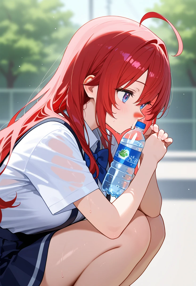 score_9, score_8_up, score_7_up, score_6_up,floox style,surtr, arknights, red hair,big breasts,,collarbone, jacket,purple jacket, purple track suit, sportswear, standing, steam, steaming body, sweat,, track jacket, track pants, track suit, outdoors, pours water on face, water bottle, solo,closed eyes, head up, spilling, long hair