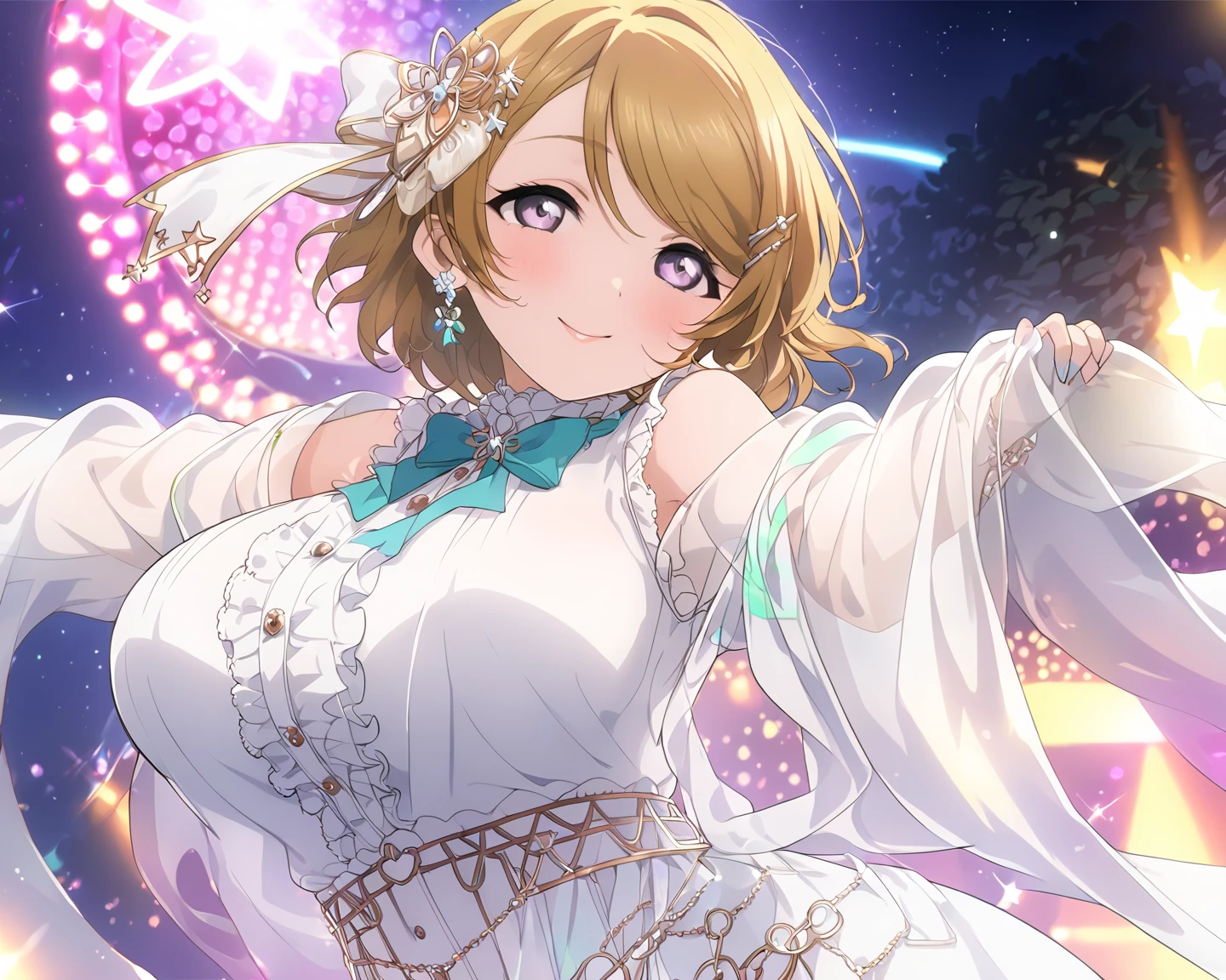 anime, (masterpiece), (Highest quality), (Very detailed), (best shape), (Best Shadow), (Absurd), (Detailed Background), (so beautiful), Shiny, Beautiful eyes in every detail, Extraordinary, Countershading, Detailed soft lighting, an exquisite animation shape, 8k, 32K, High resolution, unity 8k wallpaper, shape, anime style, Perfect lighting, Extremely detailed CG, Sakuragi Hand, dress, Idol, blush, Embarrassing, A kind smile, bikini, Accidental exposure,