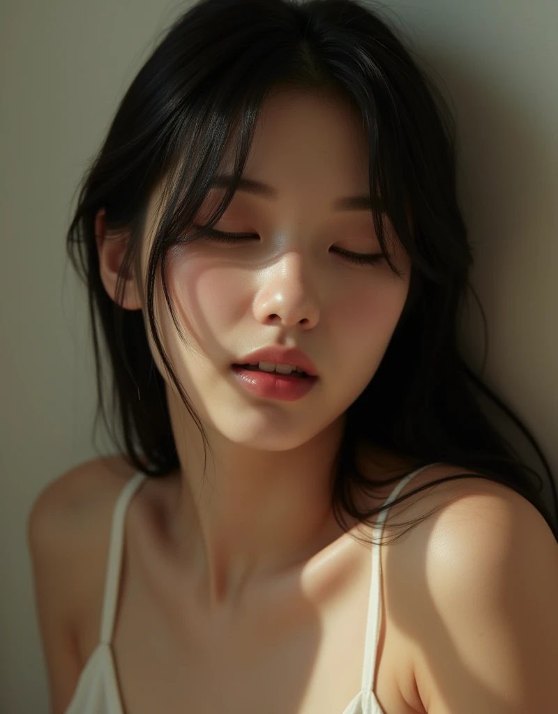 Japanese Cute female college student Selfie Exposed Skin Large Breasts Eyes closed Lips in a kissing position