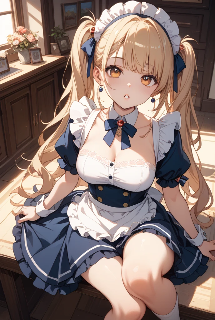 ((highest quality、High resolution、masterpiece))、Blonde、Cosplay、beautiful girl、Embarrassed face、((She lifts her skirt to show her pussy))、Love juice、I'm inviting you to have sex