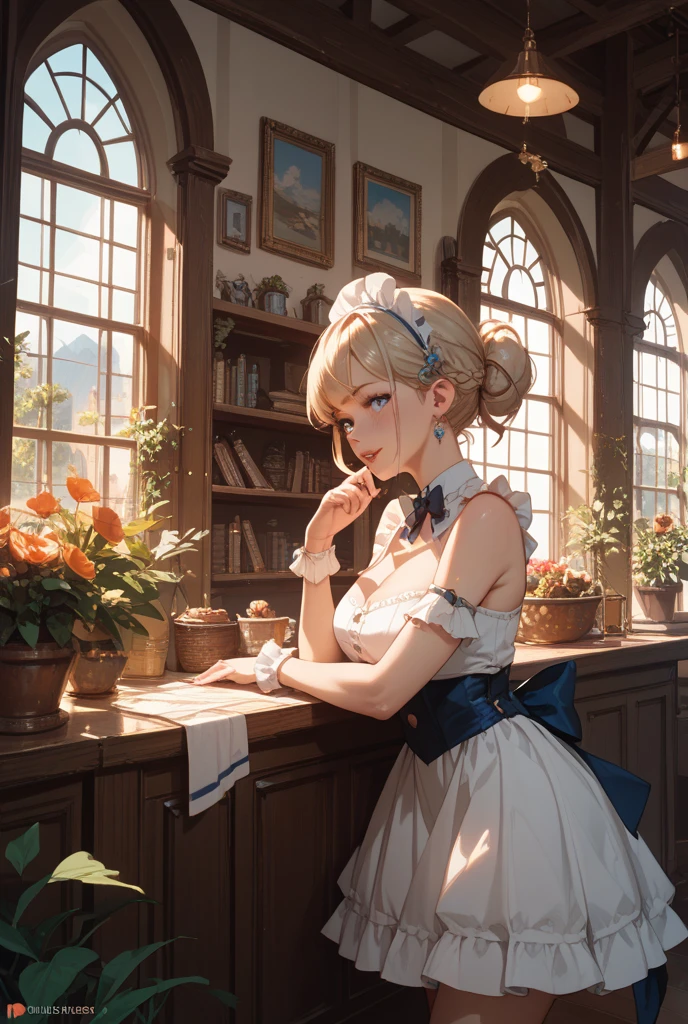 nsfw, masterpiece, 1 girl, erect nipples, intricately detailed, ((topless)), navel, maid skirt, waist apron, bare shoulders, necklace, erect nipples, puffy nipples, extremely detailed, photorealistic, octane render, 8 k, unreal engine, bare breasts, nipples, bare stomach, mansion, queen size bed, grin, small breasts, smiling, collarbone, wet body, platinum blonde, maid, petticoat, white curtain, window, interior, ray of lights, aqua eyes, long hair, uneven bangs, frilled headwear, high socks, lamp, feather duster, dynamic pose, earrings, white eyelashes, child, flat chest, half opened eyes,