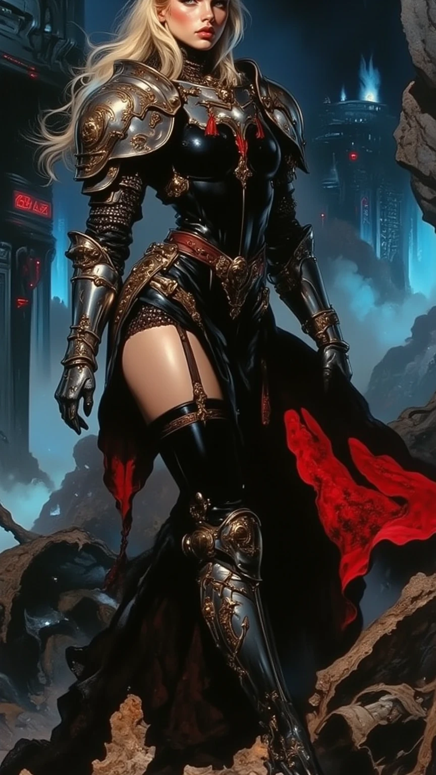 (masterpiece, best quality, ultra detailed, absurdres:1.5), 1girl, (sexy, beautiful woman, perfect face, perfect eyes, perfect female body, small breasts:1.5), ((holding sword:1.2), armor, greaves, armored boots, pauldrons, breastplate, gauntlets, knight, belt, cape, fur trim, ), (standing, outdoors, castle in background), perfect lighting, smooth, hdr
