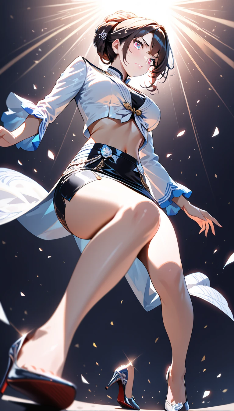 ((Above the shoulder，facial closeups))， Bigboobs， Look at the view, anime,  Standing painting, angle of view,  foreshortening, foreshortening, 8K, Super detail，silber hair,hentail realism, white backgrounid， Standing painting, 8K, Super detail, 1080p, Women's HD，femele, 16k, A high resolution, Best quality, High quality, Anatomically correct, Masterpiece, ccurate, hyper HD，As graceful as a swan，unreal-engine， Ghibli-like colors,   anime,  Standing painting, angle of view,battle armor，ssee-through，Lace skirt