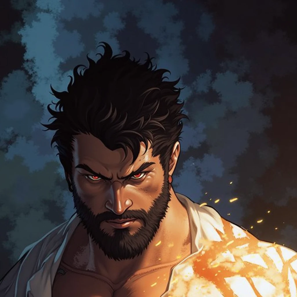 <lora:bigby-07a:0.6>, bigbyTWAS_soul3142, 1boy, bandages, facial hair, scar, blood, two-tone lighting