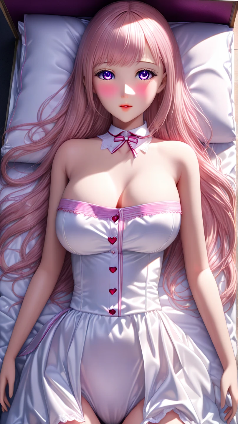 araffe with pink hair and big breast sitting on a bed, , ultrarealistic sweet bunny girl, sitting on her bed, seductive anime girl, anime barbie doll, anime barbie in white stockings, on my bed, hyperrealistic , sitting in her room, hyperrealistic full figure, hyper realistic anime, 3 d anime realistic