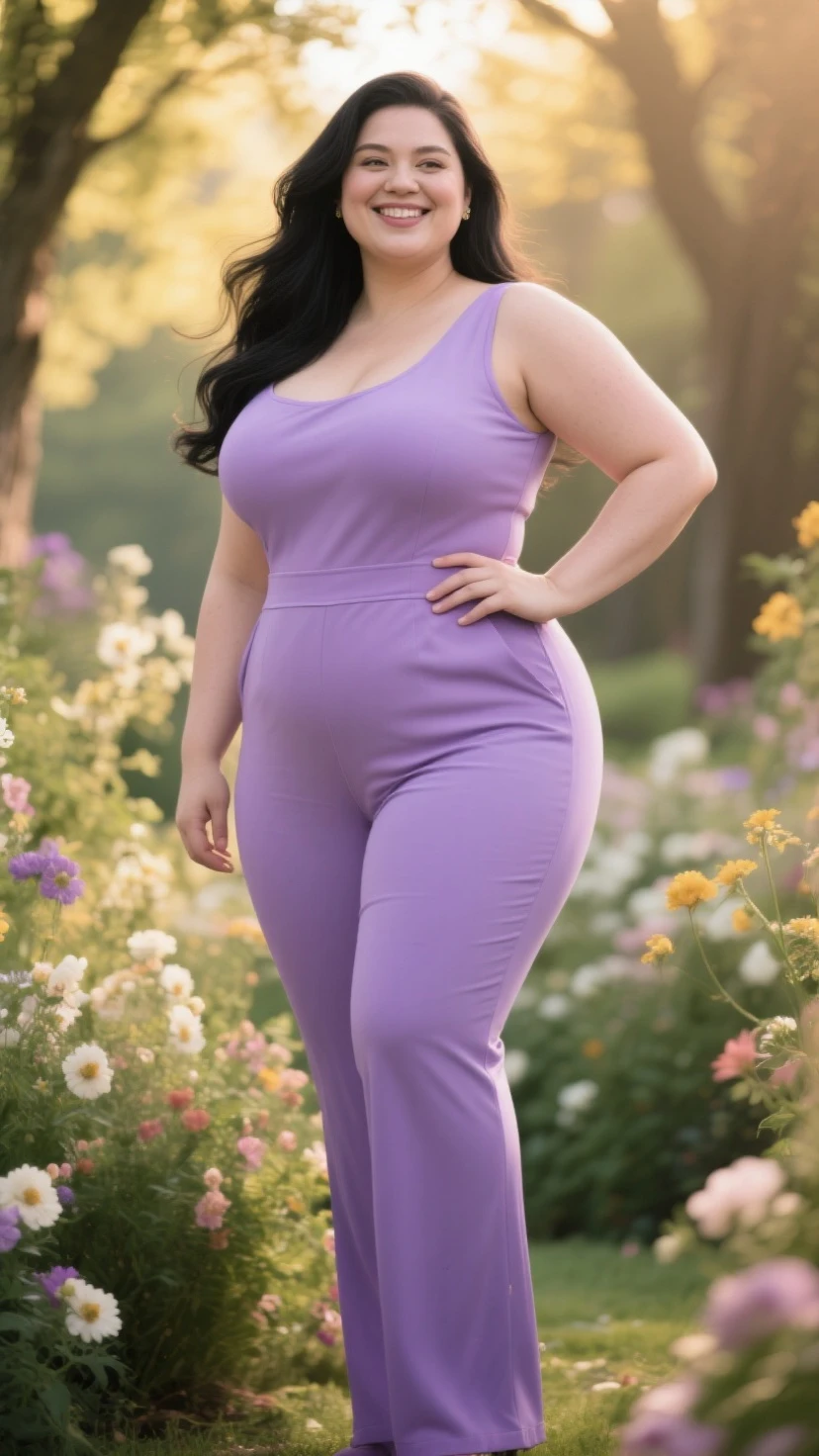 chubby girl, tall and backwards walking in the purple universe