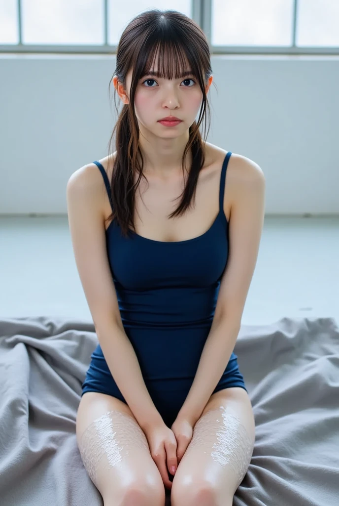 (((8K))),((perfect anatomy)),((hyperrealistic)),((highly detailed beautiful face and eyes)), ((professional photography lighting)),((4fingers and 1thumbs)),(ideal ratio body proportions:1.2),(smallness head:1.2),1girl ,20 yo,cute,Japanese idle (Japanese actress),attractive face,slender,solo,face focus,simple background, <lora:hugging_own_legs_v0.3:1> hugging own legs, knees up, sitting