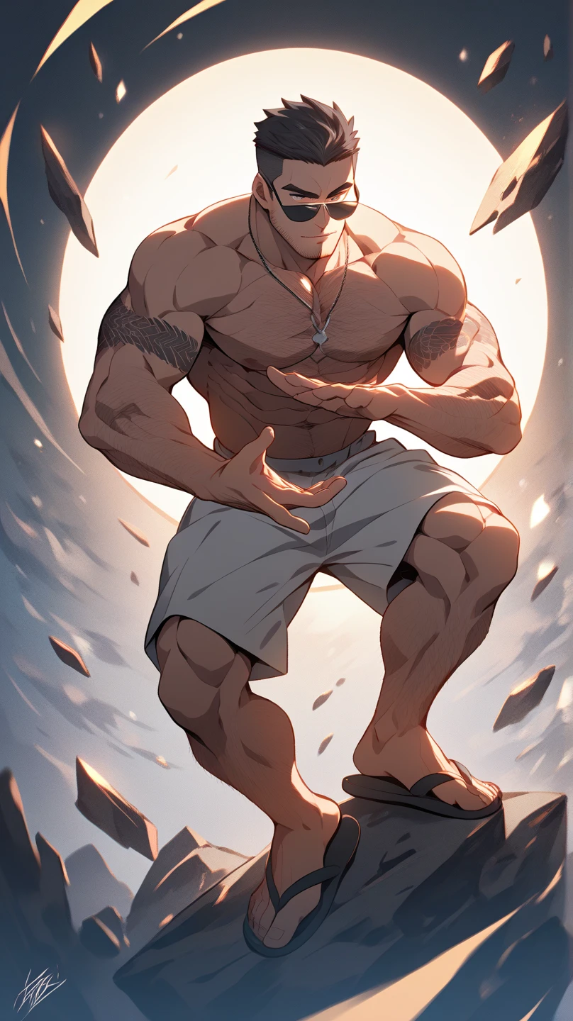 a shirtless 22-year old super muscular sweating male wearing basketball shorts, rubber shoes, playing basketball, in the court, sweat-drenched, soaking wet, drenched with sweat, sweating profusely, soaking wet with sweat, panting, exhausted, gasping,