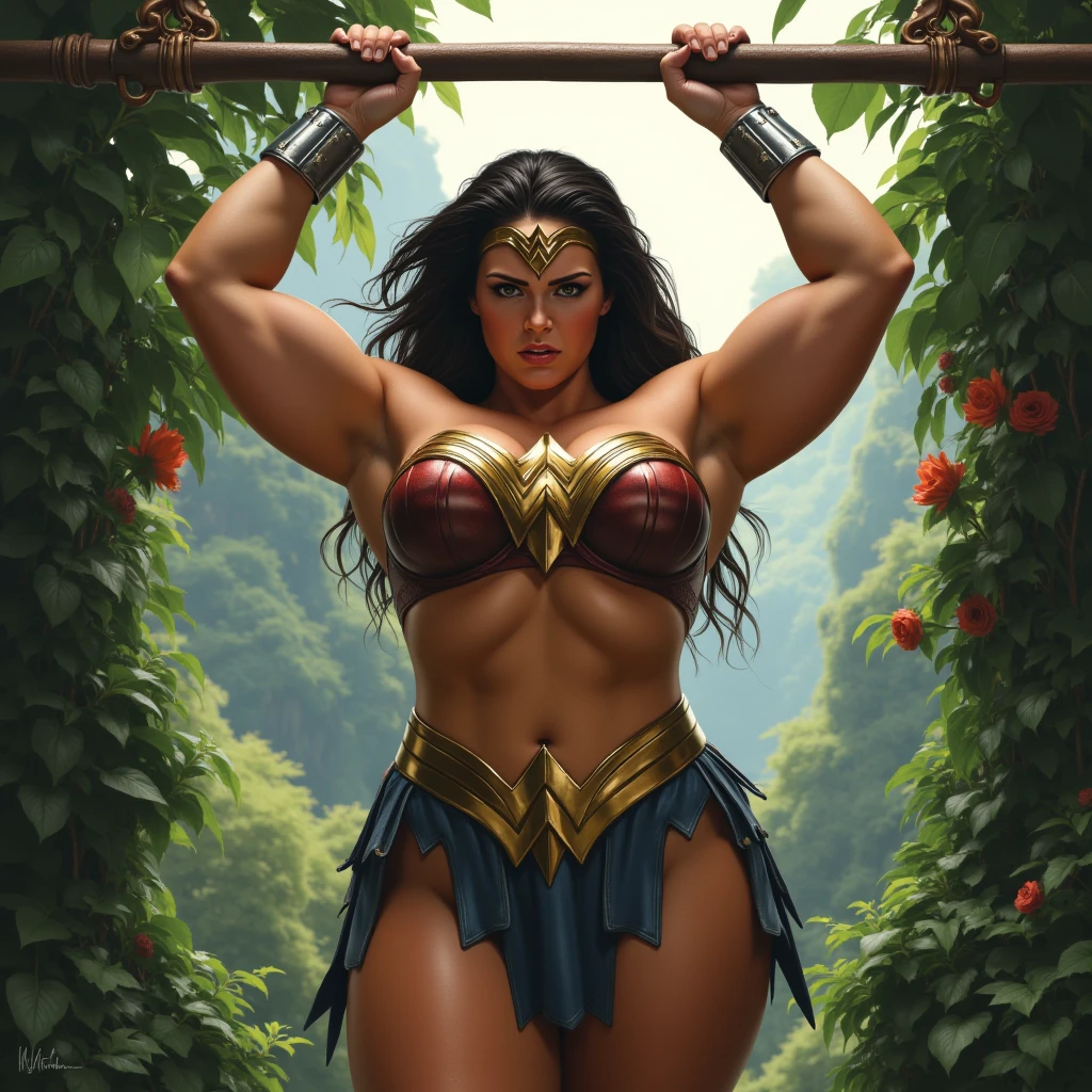 (((SUPERHEROINE WONDER WOMAN esta vestindo como uma mendiga suja de rua, uma vagabunda rasgada e suja, gorda e suada))), ((WONDER WOMAN IS HANDCUFFED IN THE RAINFOREST,  WELCOME TO THE JUNGLE))), ((estuprada, surrada, humilhada, derrotada)) ,((SUPERHEROINE mulher maravilha IS A FILTHY OLD WHORE)), ((emotional expression,expression of pain and despair, gritando de dor, expression of suffering, olhos arregalados, maravilha, Wonder is squatting, On your toes), (She's crying a loa tem cabelo preto, ela tem cabelo longo)), ((Ela usa um COLEIRA DE CACHORRO,in the neck), (obra-prima, melhor qualidade) 1.5, 1 garota, sozinho, (sensual, mulher bonita, rosto perfeito, olhos perfeitos), corpo inteiro. tears running down your face)), ((Mulher Maravilha, arms tied behind the back, Shibari, painful restraint by ropes), (((emotional expression,expression of pain and despair, gritando de dor, expression of suffering, olhos arregalados, expression of fear))).