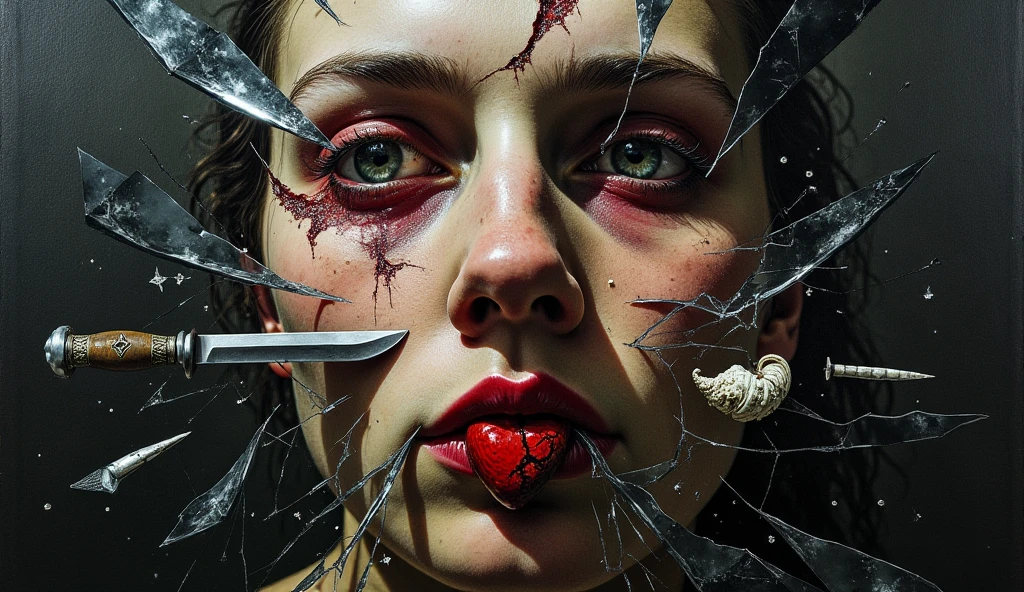 a drawing of a woman with a balaclava covering her eyes, and a tie around her neck, trending on deviantart, given, with her mouth open with her tongue pierced, alternative album cover, dark metal art only, deadly fists, dark illustration , strangled with rope, dark surreal art, silent, anatomically correct, super detail, high details, highres, 4K