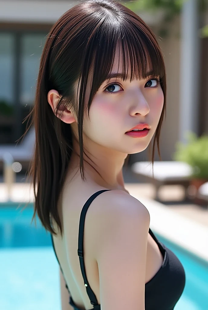 high quality、masterpiece、Super Resolution、beautiful girl、beautiful girl顔、Cute girl face、Poolside at night、Bunny girl、Bunny girlのコスプレをしている、whole body、Famous Japanese actresses、Very beautiful face