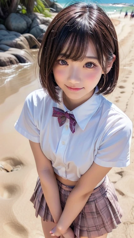 score_9,score_8_superior,score_7_superior,8K, High resolution, 5 years old、beautiful girl, bright black hair, Thin Hair, Small face, cute、Highest quality,Japanese face、small mole on the corner of the eye,((Puffy eyes))、(superior目づかい)、Short Bob、Look at the opponent、Beach、口角superiorがる、Beautiful legs、Flower Hair Ornaments、sexy、Sensual、Blushing、Masturbation