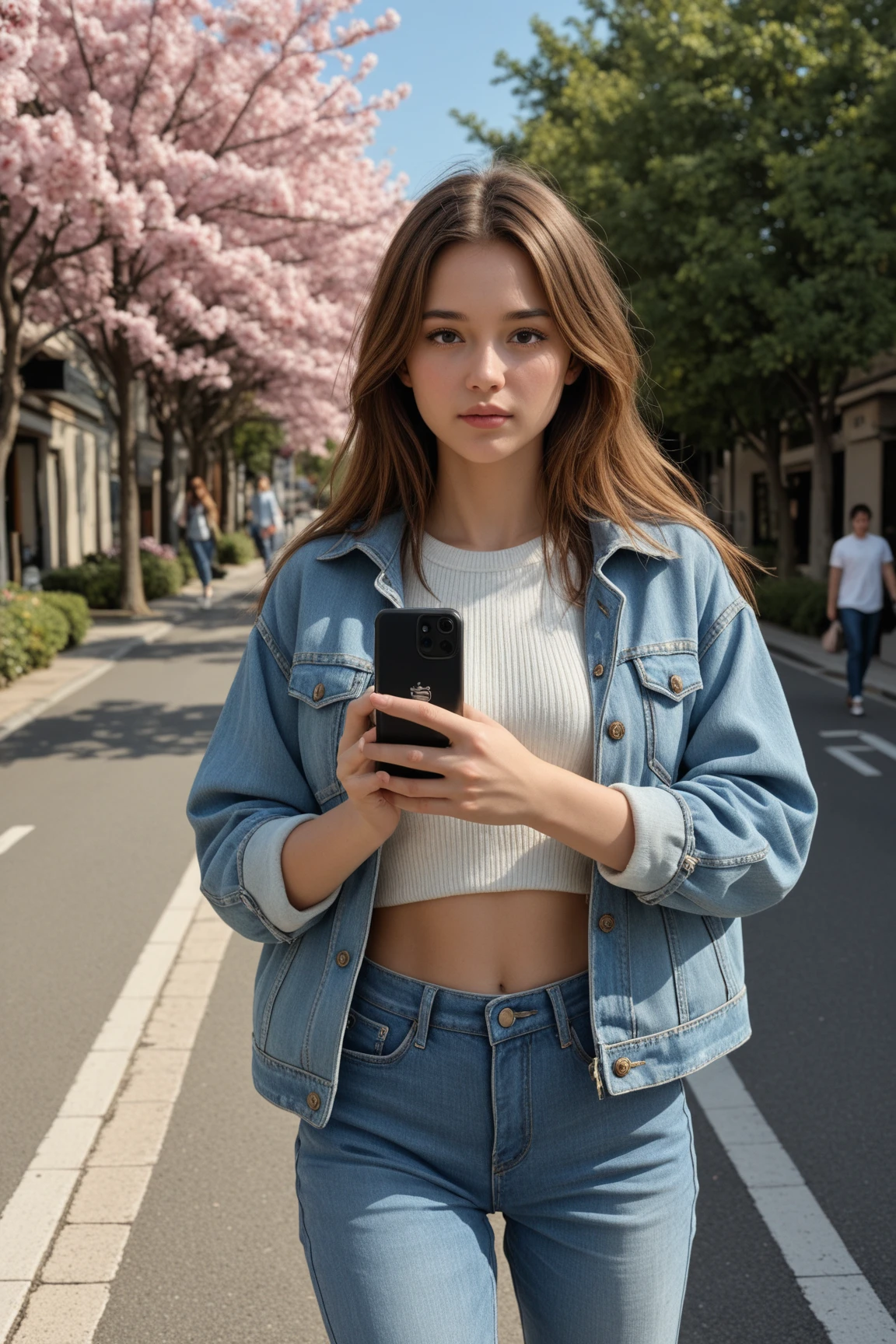Beutiful women,Fiddling with your phone in the middle of the street,Short clothes,Turn Back