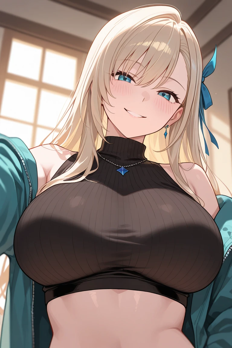 anime,Elegant mature woman,Perfect Eyes, blonde, Medium Hair, High resolution CG 8k, Beautiful CG, Soft Light,masterpiece,(Iris),(Aesthetic Anime Eyes),smile,