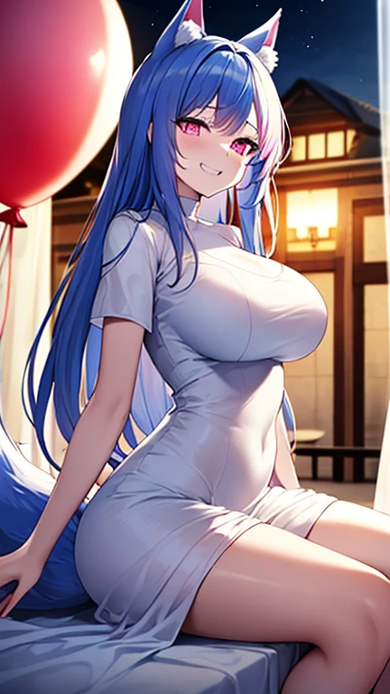 ultra-detailed,
master piece,best quality,high resolution,
beautiful eyes,detailed eyes,detailed face,
beautiful detailed eyes,symmetrical clear eyes,
1girl, at home Elegance, hand on hip, blue hair, dress, thighhighs, elbow gloves, jewelry, earrings,