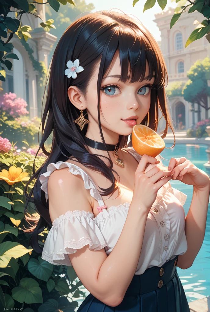 (small breasts:1.2), (perky chest:1.2), (pointed chest:1.2), (Pudding cake magazine cover:1.3),(from above:1.0),(from side:0.9),masterpiece, 1girl, Amazing Cleavage:1.1, thin waist, big ass, Raised sexy, posed cleavage:1.2,(perky chest:1.2), (pointed chest:1.2),(farmhouse entrance:1.0),(((brown Tunic:1.3))),(((lemons and stroberies in the basket),Cute and beautiful girl,Cute round face,Cute smile,Red Lip, looking at viewer, open mouth, have a cute glass of beergrass,black hair, dark green eyes, deep brown public party dress, bare shoulders,collarbone, sidelocks, hairband, earrings wih safia jewelry, outdoors, darck coller off shoulder sweater dress, plant, short hair with long locks, gild hairband, off-shoulder dress, sweater dress, off-shoulder sweater, black sweater, dark gord hair, big side hair, very long side hair,is rendered in (masterpiece: 1.2, best quality), with (ultra high resolution) and an exquisite (depth of field). ,(Bangs are see-through bangs),hair pin,hair adornments,detailed clothes features,Detailed hair features,detailed facial features,(Dynamic angles),(Dynamic and sexy poses),clothes that emphasize big breasts,Cinematic Light,(masutepiece,top-quality,Ultra-high resolution) ,(The 8k quality,Anatomically accurate facial structure,),(Sea Art 2 Mode:1.3),(Image Mode Ultra HD,)