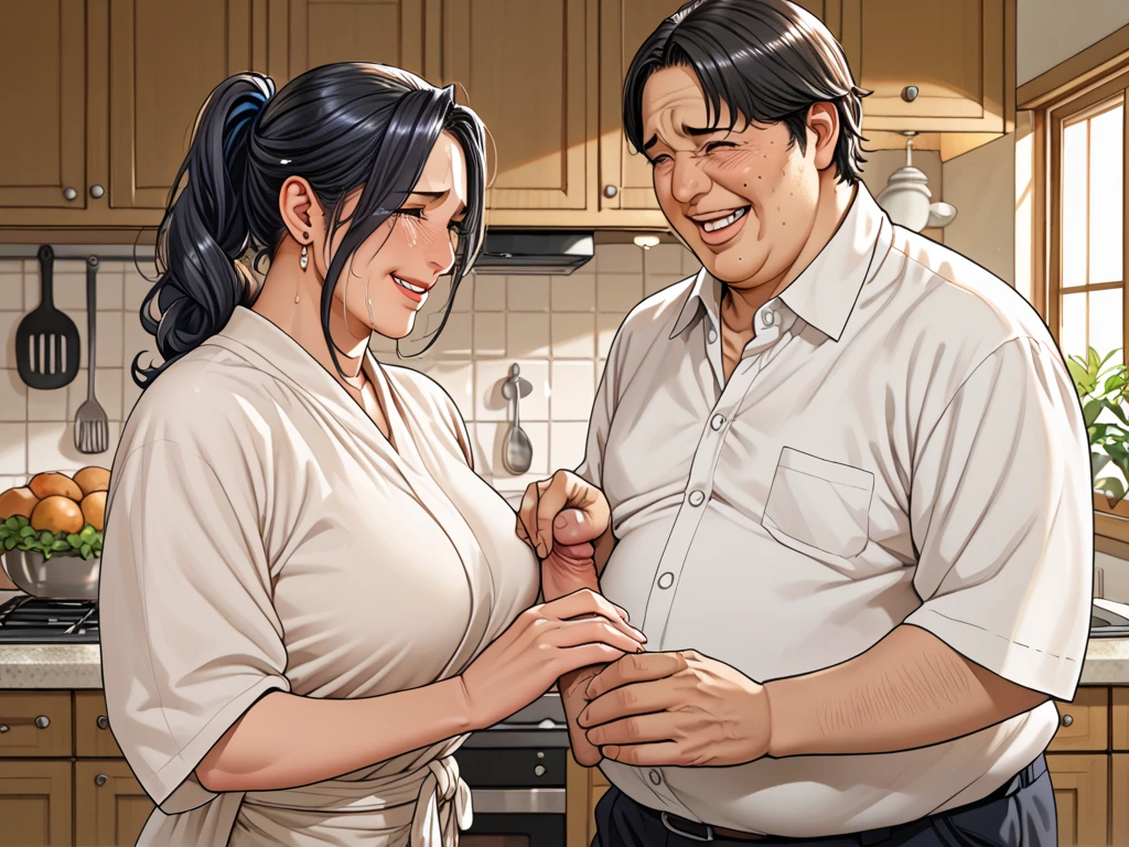 cartoon of a man and woman washing dishes in a kitchen, exotic expression, with a large breasts, provocative indian, indian, mouthwatering, with large breasts, indian master, in the kitchen, comic styled, detailed expression, well detailed, indian empress, majestic masterpiece, teasing smile, by Daryush Shokof, very very realistic, realistic masterpiece, perfect expression
