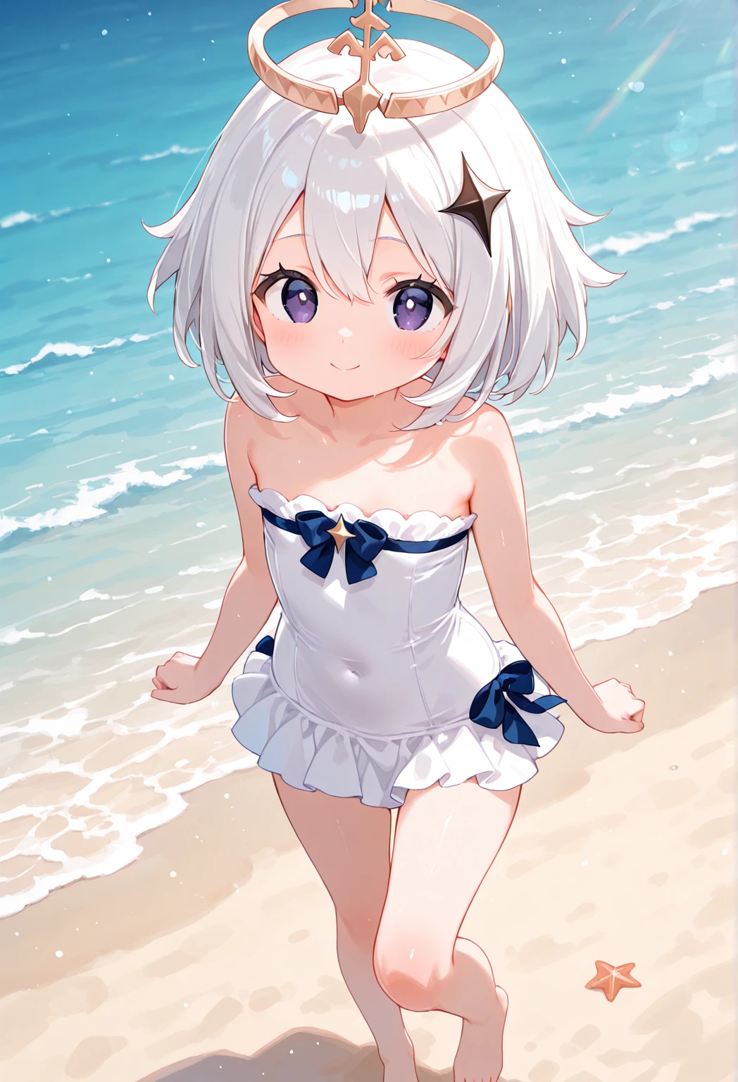 girl in swimsuit,Background is the beach,petals,butterflys