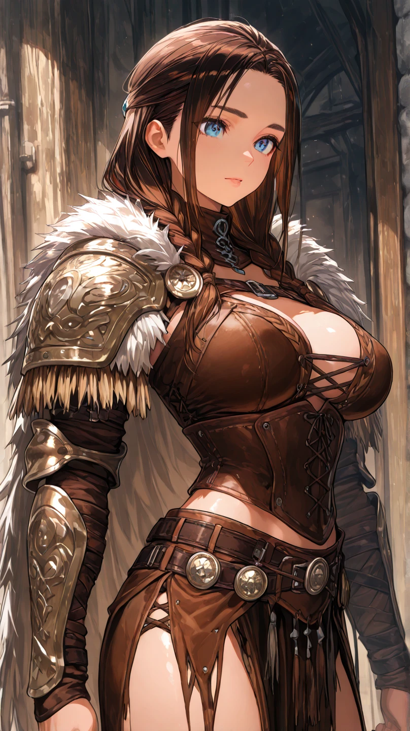 yoshida akihiko, 1girl, bravely default: flying fairy, bravely default \(series\), Nier, final fantasy, brown eyes, ponytail