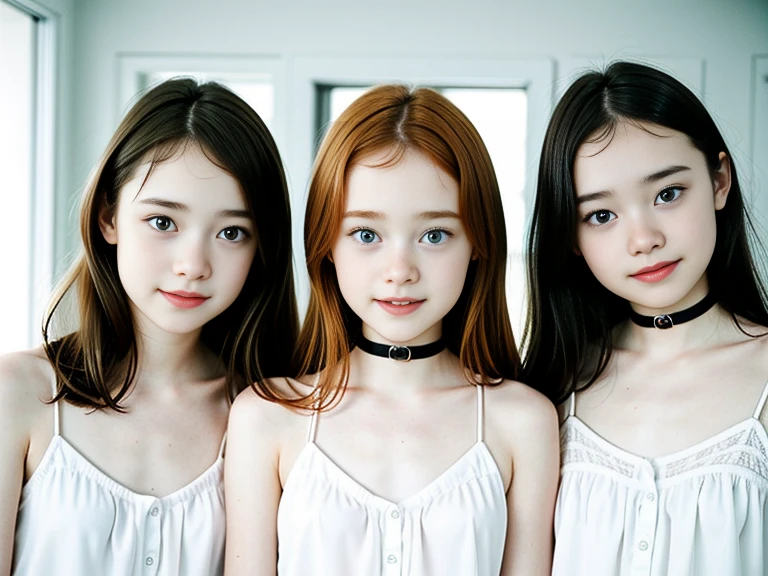 girl children REDHEADS WITH STRAIGHT HAIR ON HEAD TIES BLUE COLOR, PRAYING, RED BACKGROUND,