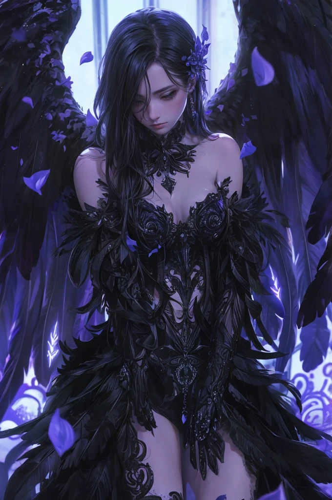a beautiful flower angel, futuristic gothic style, extremely detailed face and body, anime-inspired, photorealistic, cinematic lighting, intricate floral patterns, ethereal wings, dramatic pose, moody color palette, volumetric light effects, hyper-realistic textures, ornate gothic architecture, stunning digital art