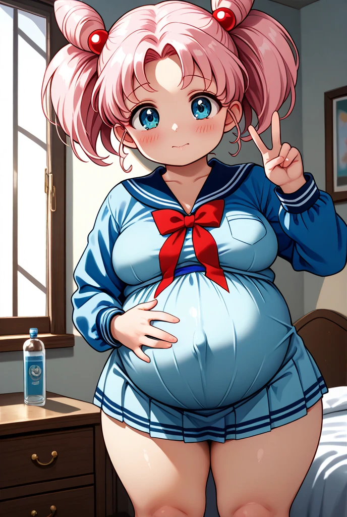uniforme escolar. Chaquetas, girl with　una sonrisa,　Calcetines sueltos,　una chica de belleza,　cabello rosado,　highest qualityr,　obra maestra,　超A high resolution,　tetas enorme,　hermosa, una chica, tetas desnudas, grandes pezones, semidesnuda, pregnant