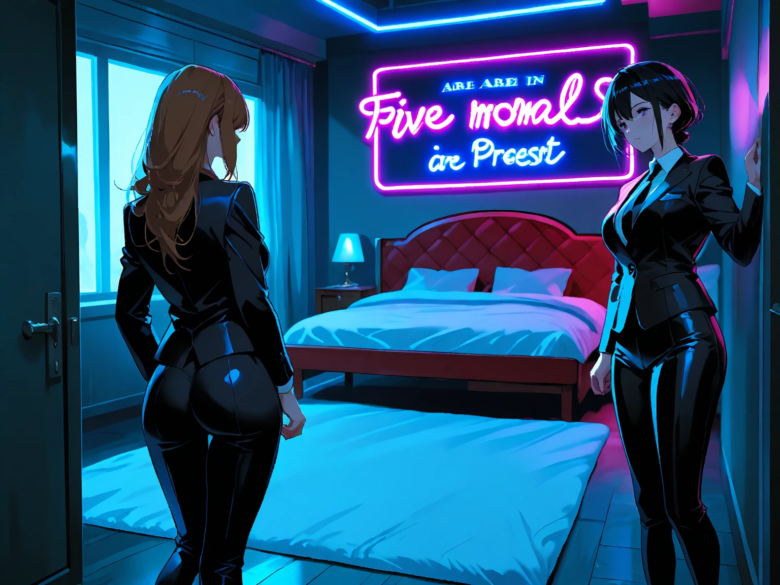 red head girl kneeling in front of a man, black man with genitals in hand, girl with mouth open tongue out, nsfw, petite girl, girl wearing clingy dress, green-eyed girl, large breast, steaming, black man smiling, office in high rise, look of ecstasy