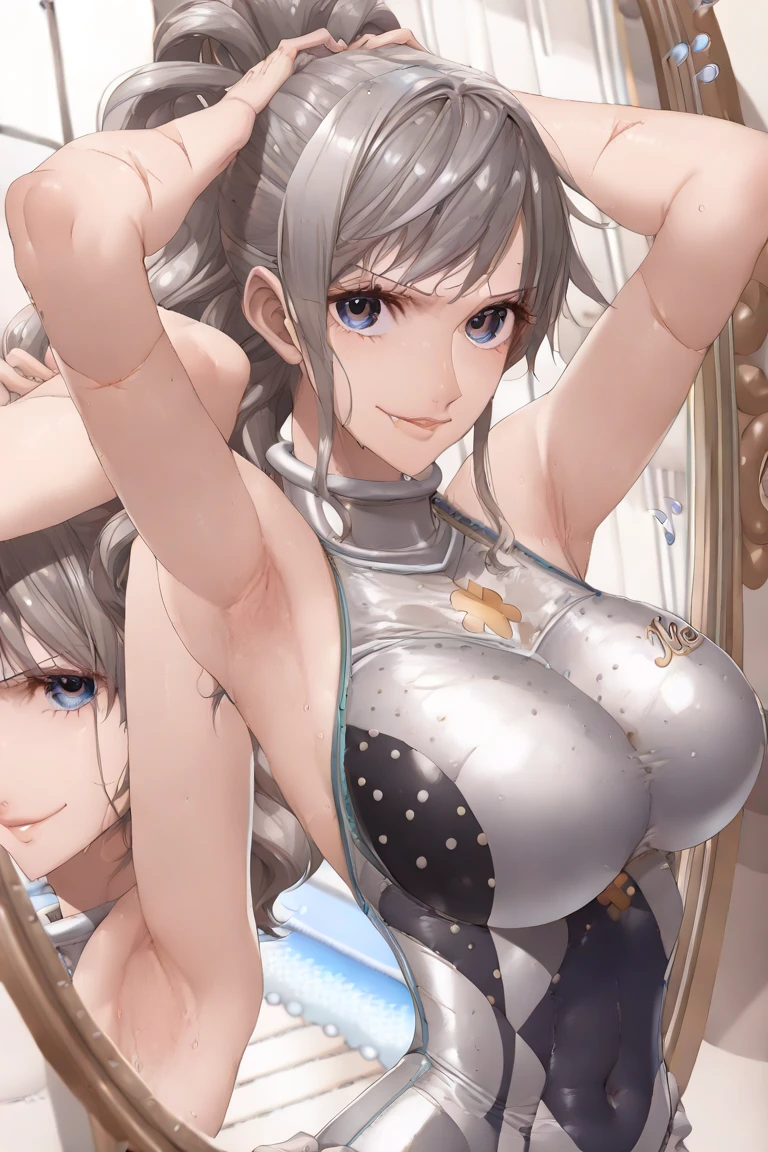1 woman, alone, 8K, masterpiece,, Masterpiece, 8ก, (big breasts:1.5), Cute face, , look at the audience., Stationary face , (nipple:1.6), (hairy:1.8), blue panties,