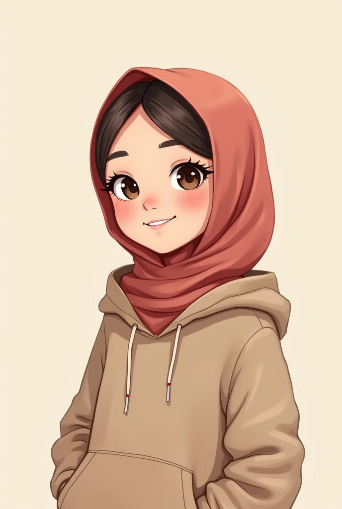 Cartoon with text: 
(masterpiece, best quality, 4k, expressive eyes, perfect face), Cute and adorable face, big detailed eyes, Cute little cartoon girl, with brown hijab on, black bikini 