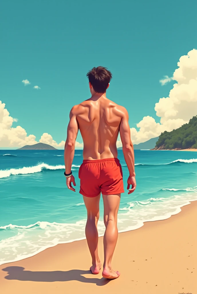 there is a man walking on the beach with a virtual reality on his head, standing at the beach, centered full-body shot, at a tropical beach, wide angle full body, shot on gopro9, posing on a beach with the ocean, taken on go pro hero8, centered full body shot, standing on a beach, in the beach, shade glasses, selfie stick photo