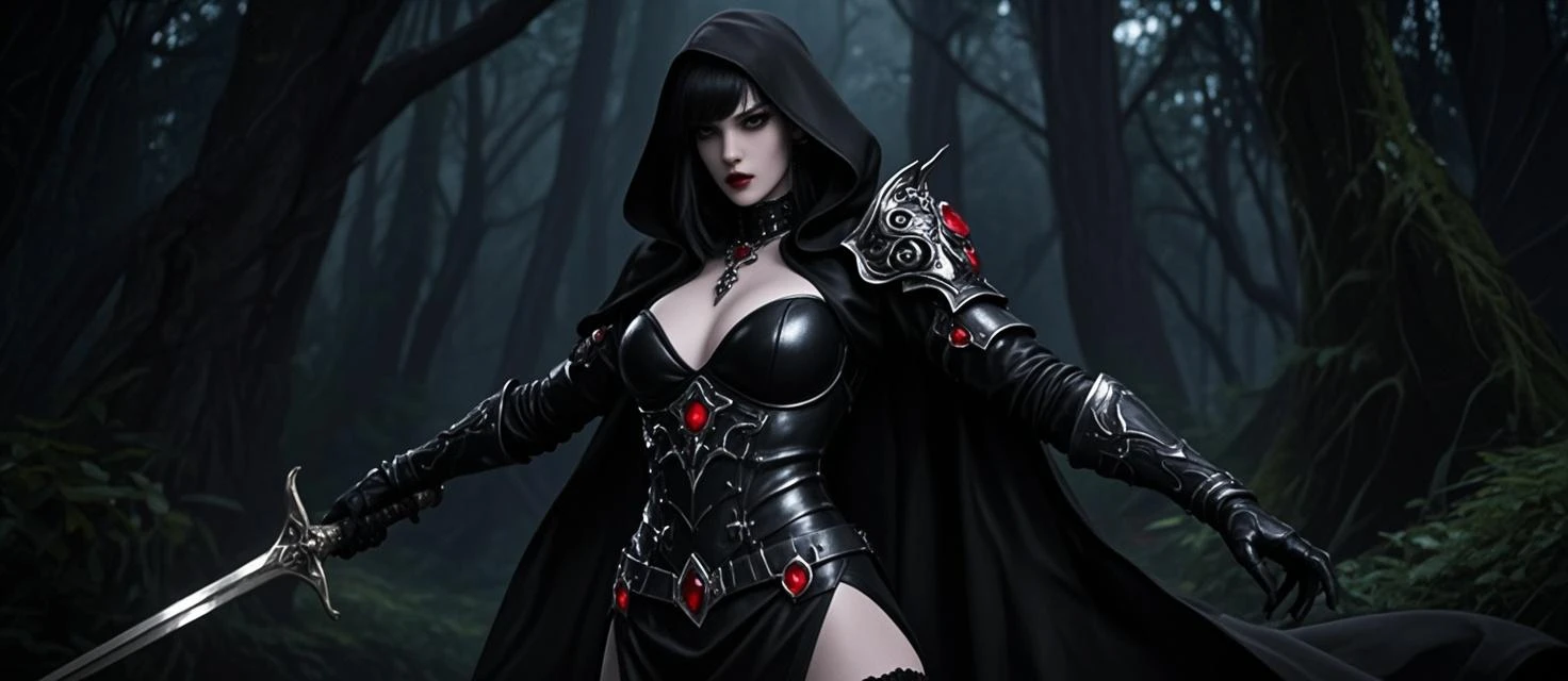 (16k, masterpiece, best quality), ultra-detailed, detailed beautiful round eyes, beautifully detailed face, high quality, high resolution, perfect anatomy, (good anatomy), (a reaper came from the fog), in the darkness of the night, darkness, reaper hood, angry, red pupil, evil face, (graveyard background), varied pose, huge breast, looking into the distance, reaper, holding ((schyte)), schyte weapon, dark aura, schyte on shoulder