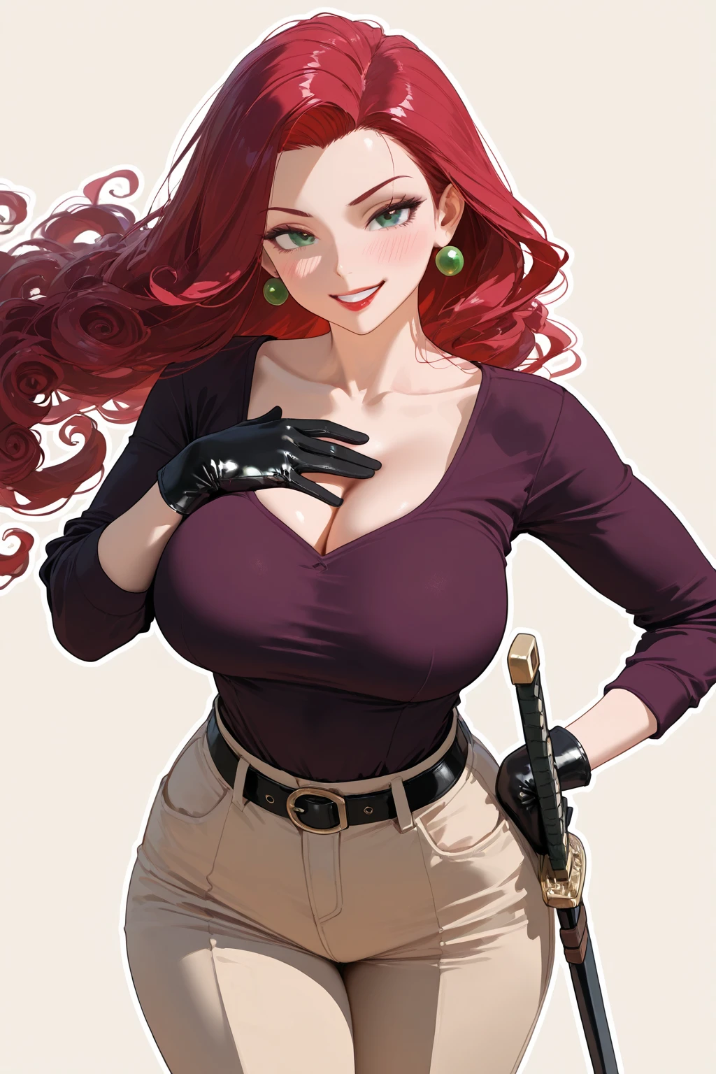 ((best quality)), ((highly detailed)), masterpiece, detailed face, beautiful face, , (1girl), propped up on one elbow (\resting\), <lora:hairdetailer:.8>, <lora:hatsumeMeiMyHero_v10:.75>, hatsume mei(MHA), pink hair, yellow eyes, symbol-shaped pupils, crosshair pupils, (muscular female), large breasts, goggles, goggles on head, black tank-top, ribbed shirt, cleavage, collarbone, gloves, sweater around waist, black pants, (indoors, at an entryway), <lora:pantsu-ripper:1>
