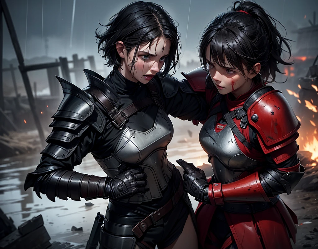 (((two sexy girls fighting each other with weapons))),victorian steampunk theme, victorian steampunk style(((best quality))), (((ultra detailed))), (((masterpiece))), illustration,2girl fighting, perfect face, volumetric lighting,steampunk theme,,translucent Skin, HALFTONE,cloud,LIGHT_PARTICLES,
