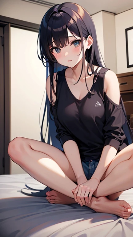 4K, high image quality, masterpiece, highest quality, digital art, illustration, anime black hair, straight and long hair, shirt, watch viewer