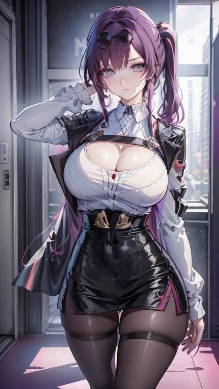 Panty drop,Underboob、Cleavage、Hide your nipples、Hide your chest、A woman with her arms folded、Angry、Sitting in a chair、Crossing your legs、Pencil Skirt