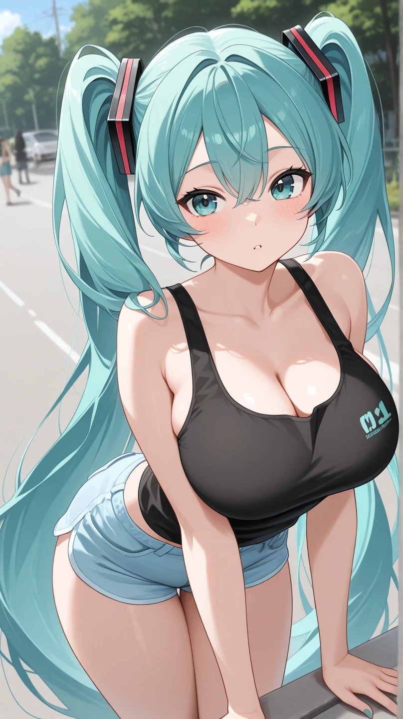 Young Hatsune Miku、girl、独奏、blush、(Huge breasts:1.2)、girl、Kindergarteners、、6 years old、、、be happy、Striped panties、Long skirt、Clothes are see-through、From the side、Wet clothes、、Sit with your legs apart、Bra showing through over clothes
