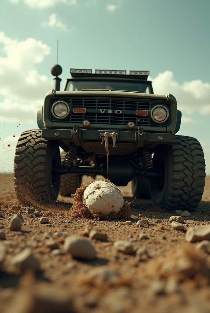 Hippopotamus with a bloody chainsaw in a jeep
