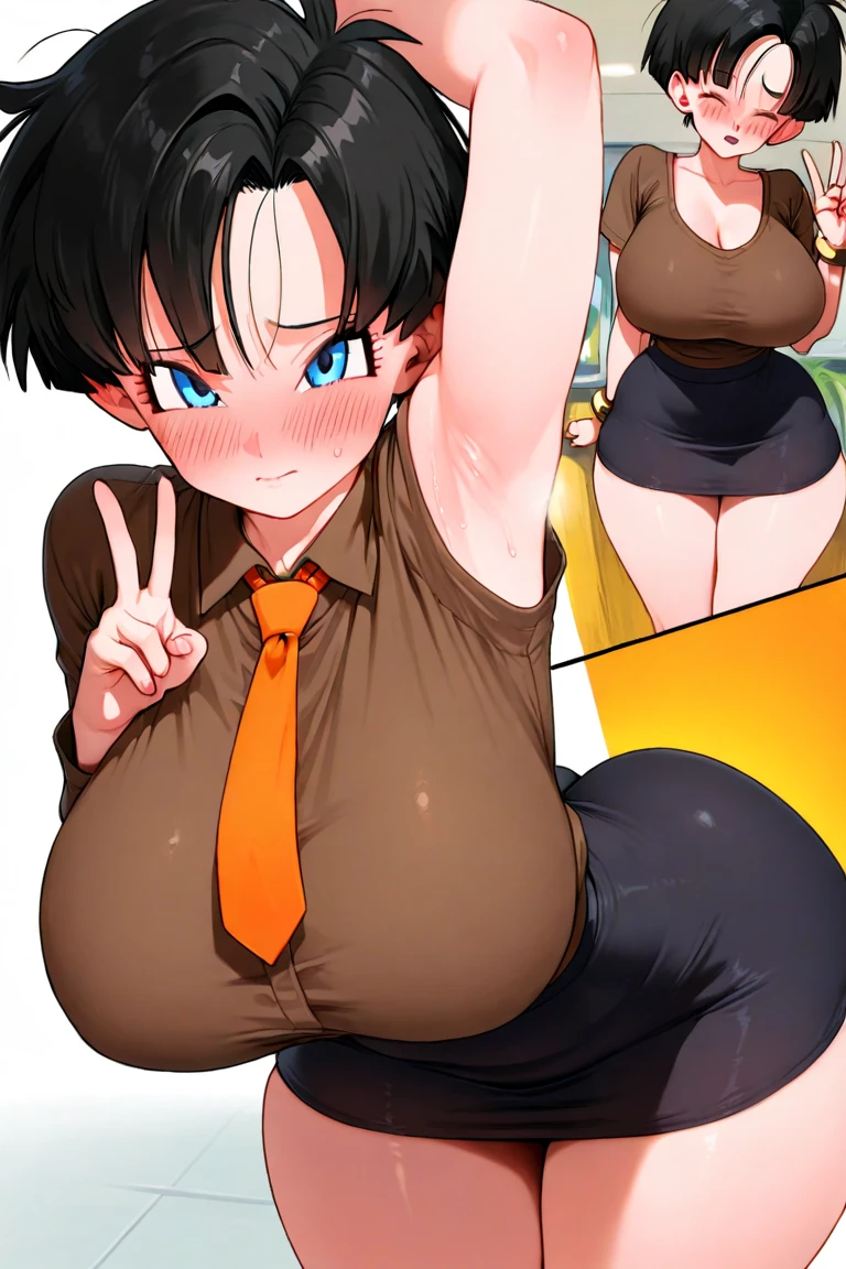 ((best quality)), ((masterpiece)), (cartoony style), perfect face, male character, ((femboy)), cute boy, (japanese schoolboy), (japanese school light blue summer sailor uniform), wet clothing, ((light brown thin skintight bike shorts)), wet shiny light brown spats, sweaty reflective light brown short spandex pants, (bottom heavy), big butt, wide hips, ((thick plump thighs)), (visible bulge in pants), (flat chest), small breasts, slim belly, fair skin, (short split brown hair), big hazel eyes, ((detailed eyes)), red cheeks, blush, (smug smile), ((bratty expression)), ((sweaty)), steaming breath, aroused, (japanese school background), teasing pose, dynamic view, dynamic perspective, manga panels