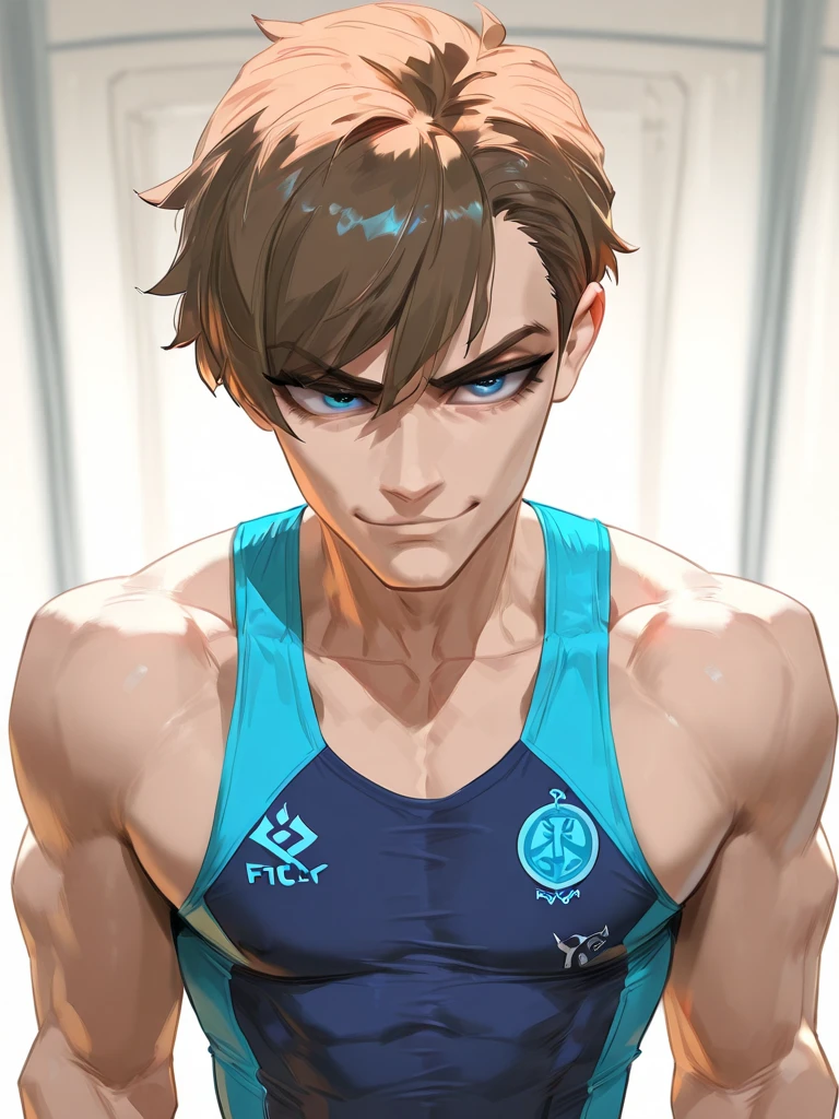 High resolution, masterpiece, The best quality at its best,最high quality,high quality, Height Details, One boy, Shota, Purple hoodie, Wearing a headband, Sleeveless hoodie, (Little and cute boy), (Very young boy), (Very small and short body), 12 year old boy, (Show your armpits:1.3), Simple Background, little sweat