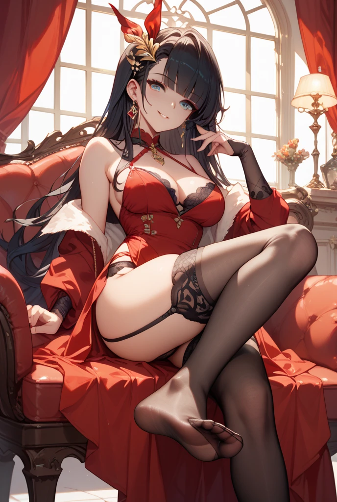 Ultimate Douluo Lan Xuanyu sexy evening dress,Lace hollow transparent camisole underwear,dark,Nervous fun,sitting posture,Lan Xuanyu women's clothing golden dragon princess,dark晚礼服高跟鞋,Sexy lace legs front splits