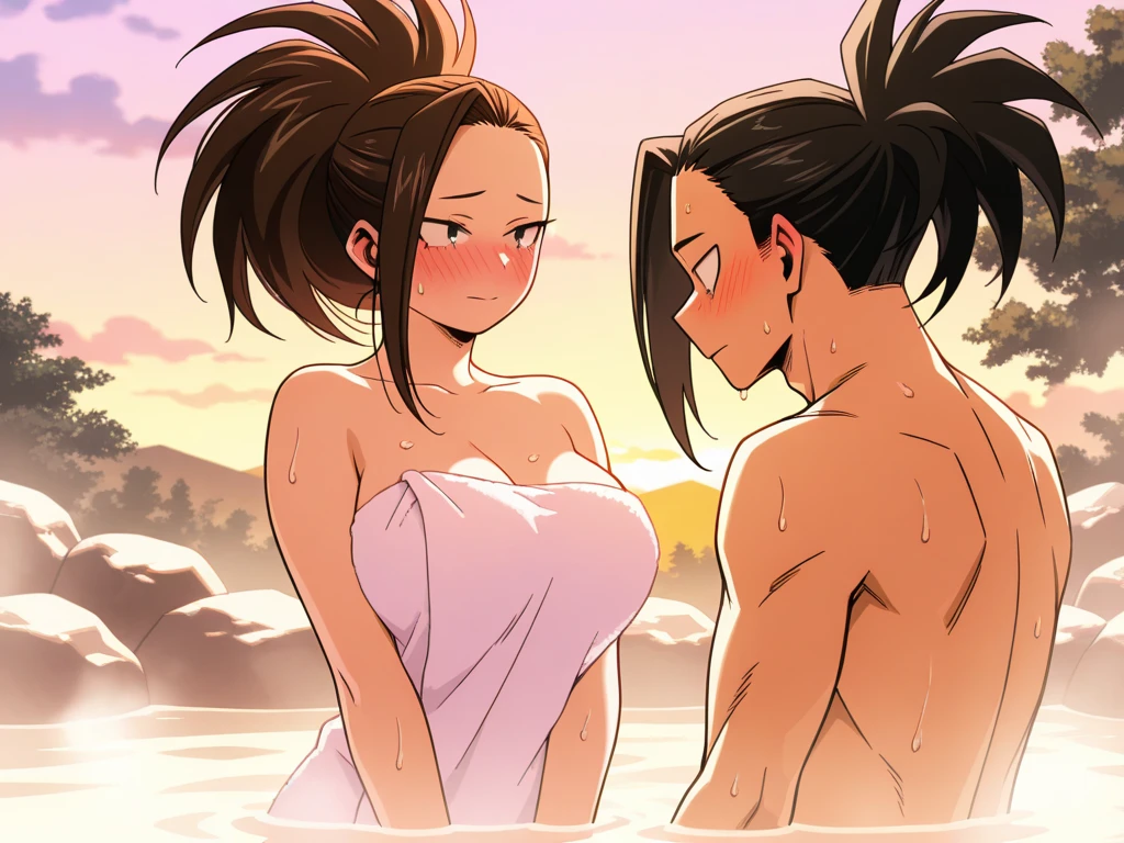 Score_9, ((1boy, 1girl,))) ( verydarkskin couple)), ((detailed African-American features)),
, (very darkskin man, tall, rugged square face, long dreads, almond-shaped chocolate eyes, bulky, muscular triangle physique, strong pectoral, strong legs, toned torso), And (darkskin woman, short, voluptuous, curvy, strong, sensuously cool, braided black hair, soft heart-shaped face, concaved nubian button nose, heart-shaped physique, heart hips, glasses, heterochromia wine and brown eyes), **
((amazing skin, perfect hands, perfect, perfect eyes, enamored couple, flirty couple, passionate sensuality)), ((detailed cherry blossom onsen background)), (((wet couple, translucent towels. waist deep in water, full body, couple focused, face to face))),
sensual lighting, brilliant shading, sensual shadowing, sensuous atmosphere, intricate fabric details, (4k, ray tracing, masterpiece, detailed smooth textures, sharp gradients, deep highlights, best quality, amazing quality, very aesthetic, absurdres, highly-detailed, 2.5d ,cel-shaded),AddXL,((Anime illustration)) ((Incarnate detail)) ((Masterpiece)) ((Highest quality)),black people,, Expressiveh, Expressiveh