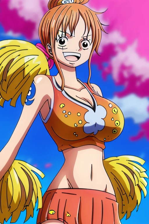 ram invader, white panties、detailed breasts, anime dick, (Tiger print miniskirt cheerleader: 1.2), （脚上げでwhite panties見えてる:1.4）,muste piece, white panties、best quality, open mouth, tooth, ultra-detailed breasts, Yellow eyes,White shorts、 cute eyes, detailed face, a cute girl, big chest, red face, (wet with water: 1.2), Generally poor breasts, areola slip, (Position where panties are visible:1.5), (beautiful breasts: 1.2), (with a bright light source: 1.2), (heart shaped pupils opening their clothes: 1.5)