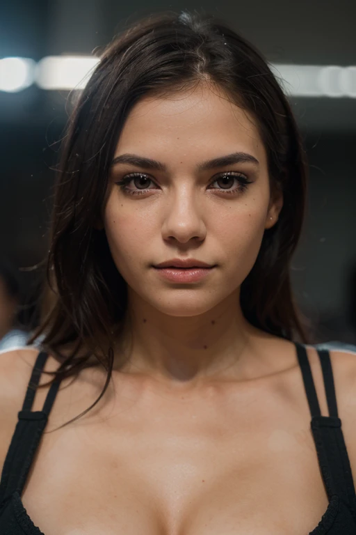 hyperrealism, (photorealistic:1.2), (film grain:1.3), masterpiece, best quality, perfect detail, cinematic lighting, professional photo, realistic photo, raw photo, close-up face selfie, Abella Danger, black bra, taking selfie in fitting room  .